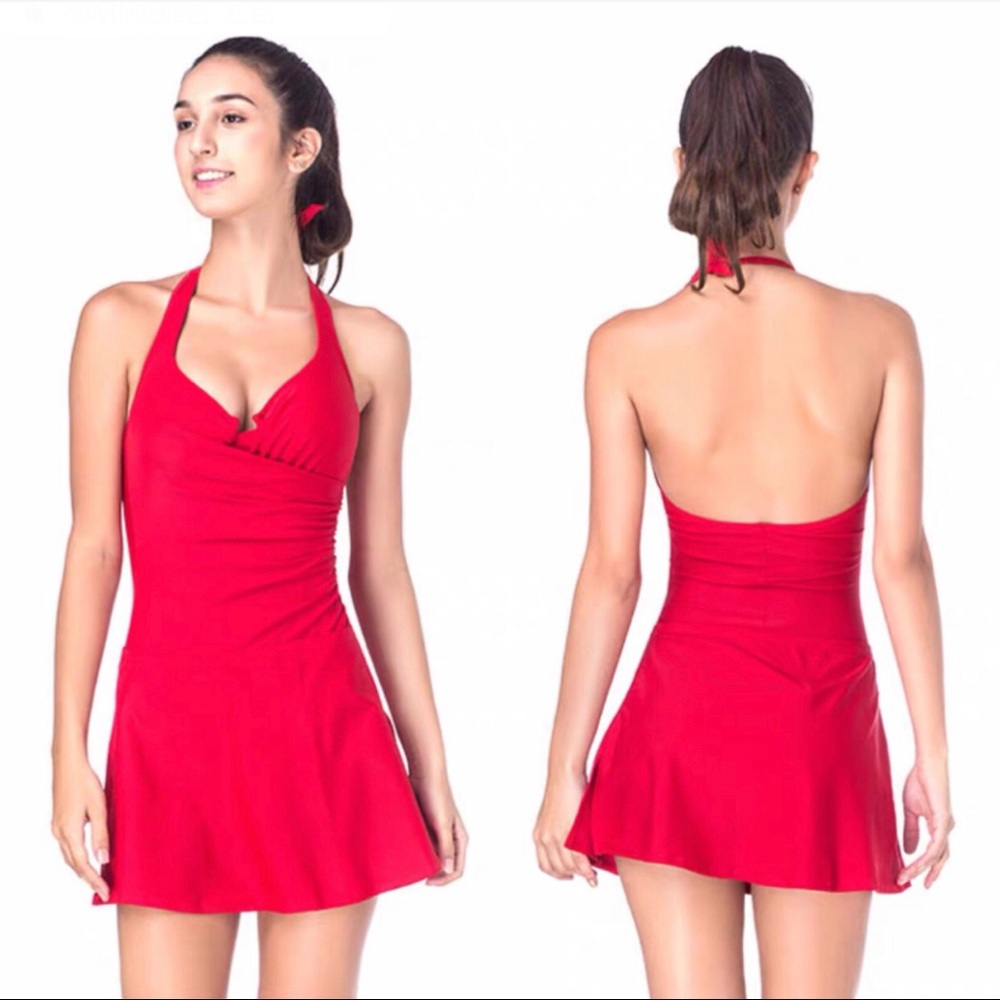 Sexy Red Swimsuit with Skirt